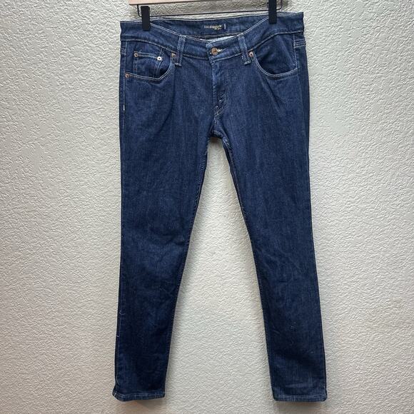 Levis 524 Too Superlow Jeans Womens 9 Medium Blue Dark Wash Stretch Denim Pants - Picture 1 of 13
